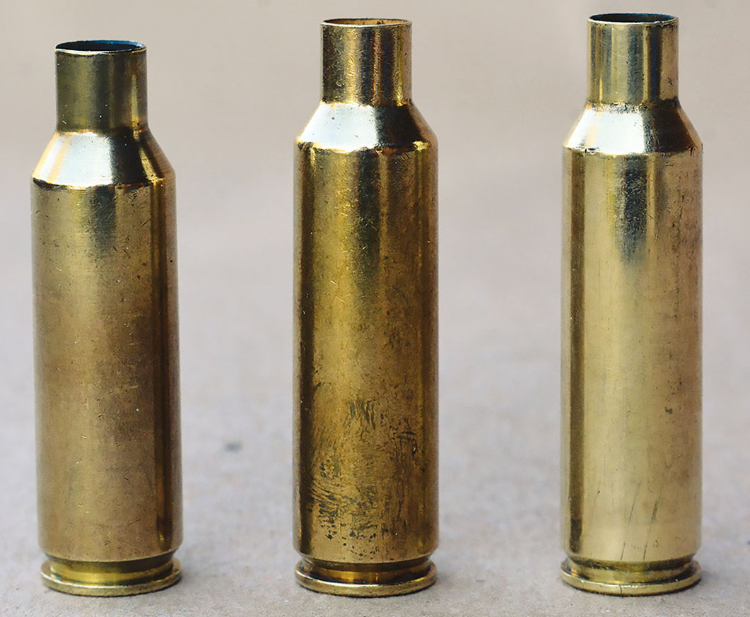 Cases include (left to right): 300 RSAUM, 300 WSM and 300 RCM. Each is similar in design and ballistic performance, but each has unique design features.